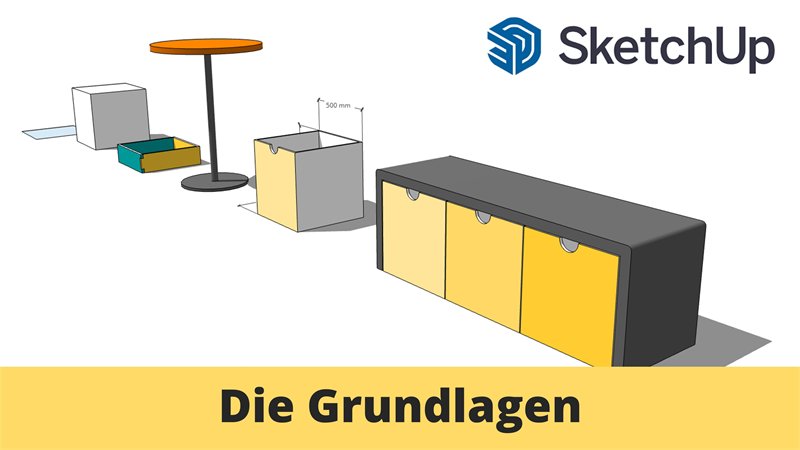 Titelbild Die Grundlagen: SketchUp-Möbel auf gelbem Untertitel