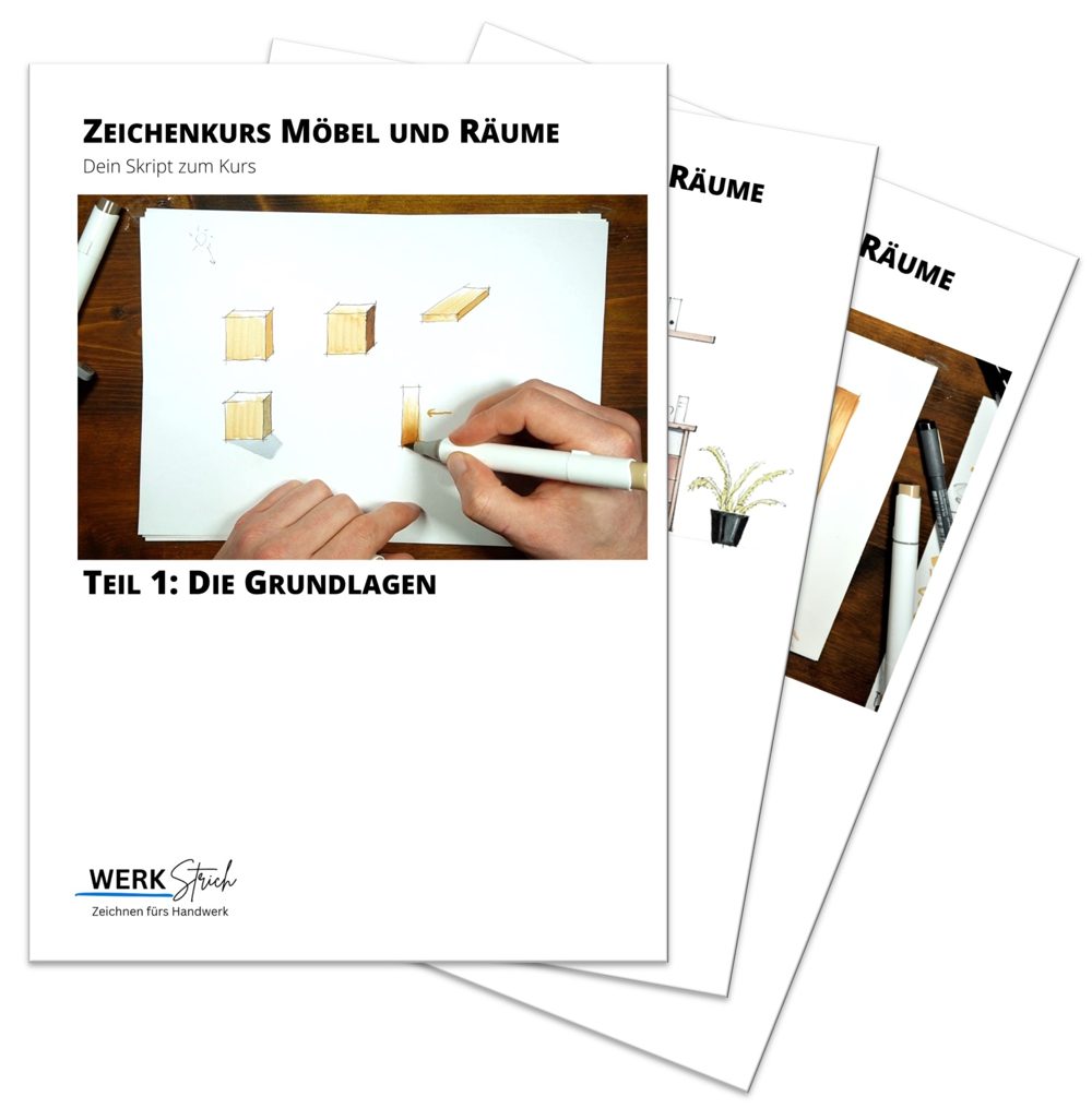 Drei Kurs-Skripte zum Zeichenkurs Möbel und Räume